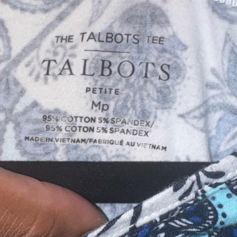Talbots Shades of Blue Floral Patchwork 1/2 Sleeve Shirt - Picture 3 of 3